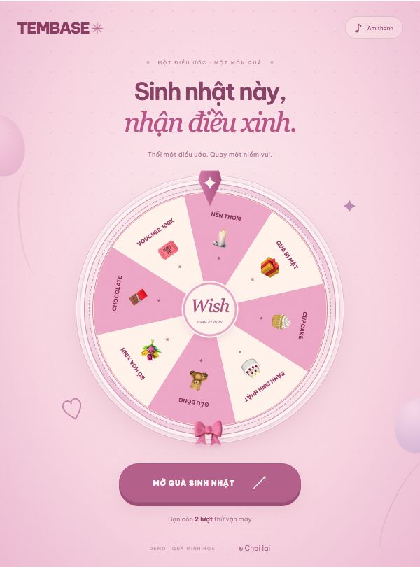 Giao diện hồng Birthday Wishes